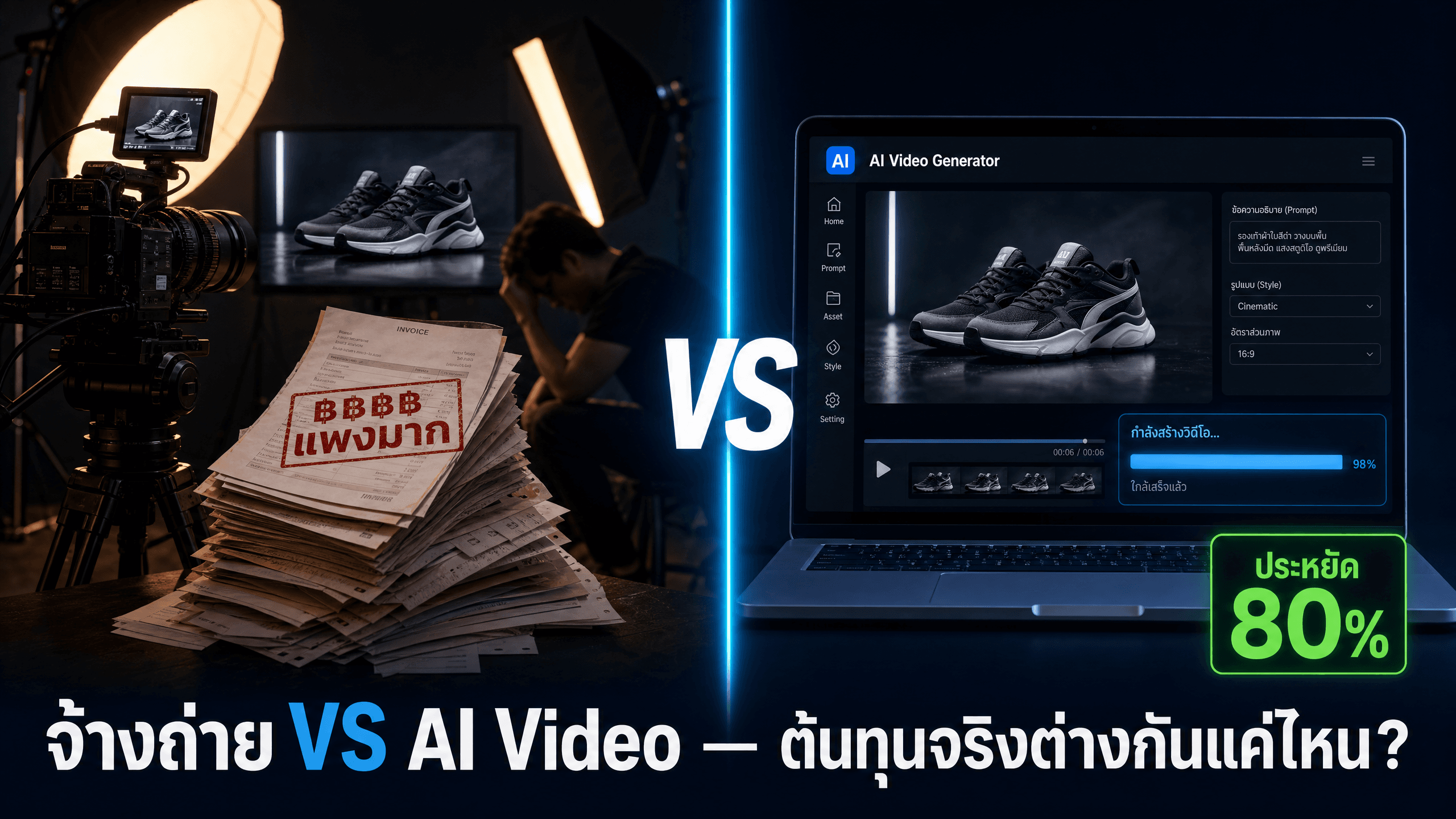 เปรียบเทียบ: จ้างถ่ายวิดีโอ vs AI Video — ต้นทุนจริงคือเท่าไหร่?